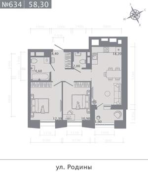 2-к квартира, вторичка, 58м2, 12/23 этаж