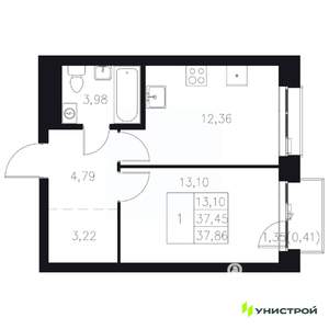 1-к квартира, вторичка, 38м2, 5/8 этаж