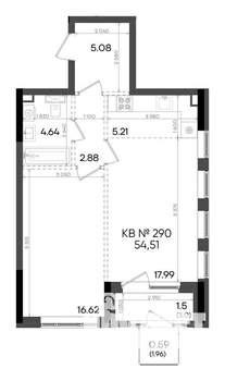 2-к квартира, вторичка, 55м2, 22/23 этаж