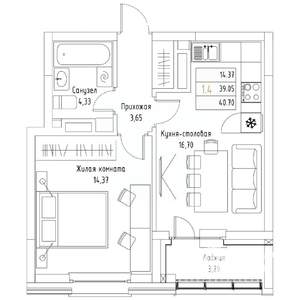 1-к квартира, вторичка, 41м2, 8/9 этаж