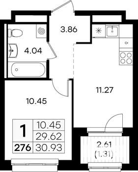 1-к квартира, строящийся дом, 31м2, 2/10 этаж