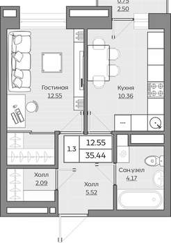 1-к квартира, вторичка, 35м2, 3/24 этаж