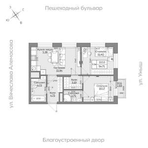 3-к квартира, вторичка, 55м2, 18/19 этаж