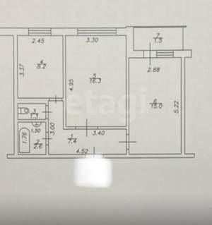 2-к квартира, вторичка, 50м2, 9/9 этаж