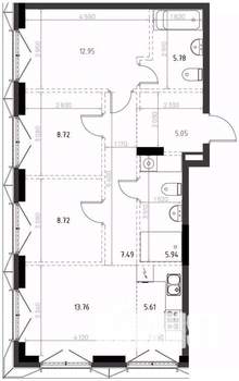 3-к квартира, вторичка, 74м2, 6/15 этаж