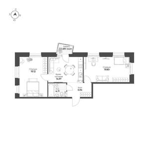 2-к квартира, строящийся дом, 65м2, 9/19 этаж
