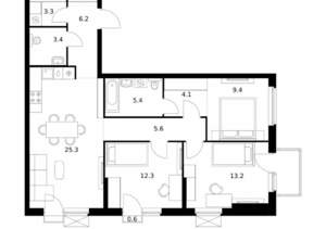 3-к квартира, вторичка, 89м2, 16/17 этаж