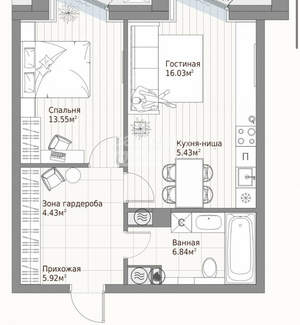1-к квартира, вторичка, 52м2, 4/10 этаж