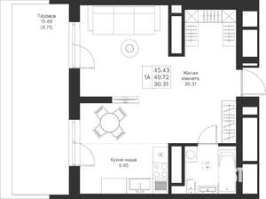 1-к квартира, вторичка, 45м2, 17/25 этаж