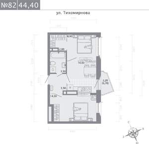 2-к квартира, строящийся дом, 44м2, 4/5 этаж