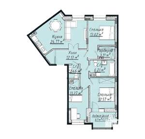 3-к квартира, строящийся дом, 89м2, 3/7 этаж