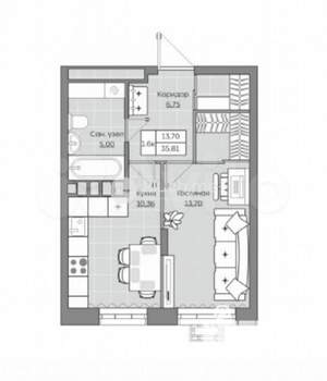 1-к квартира, вторичка, 36м2, 4/19 этаж