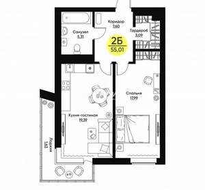 2-к квартира, вторичка, 55м2, 7/9 этаж