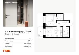 1-к квартира, вторичка, 36м2, 6/15 этаж