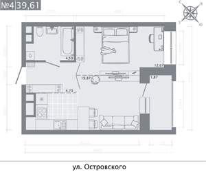 1-к квартира, строящийся дом, 40м2, 2/8 этаж