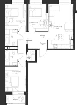 3-к квартира, вторичка, 80м2, 7/23 этаж