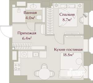 1-к квартира, вторичка, 38м2, 6/8 этаж