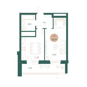 1-к квартира, вторичка, 39м2, 11/17 этаж