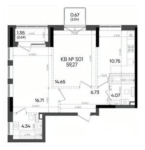 2-к квартира, вторичка, 59м2, 19/23 этаж