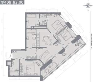 3-к квартира, строящийся дом, 82м2, 6/25 этаж