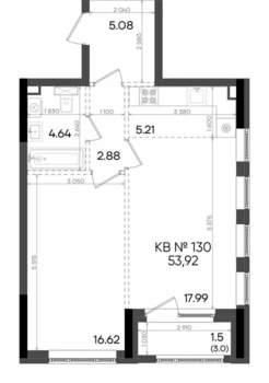 2-к квартира, вторичка, 54м2, 2/23 этаж
