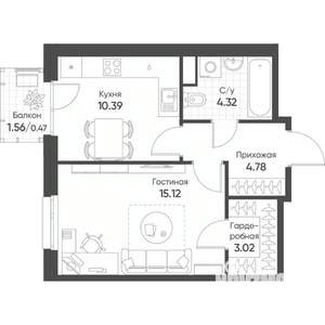 1-к квартира, вторичка, 38м2, 13/18 этаж