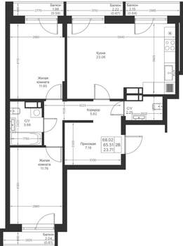 2-к квартира, вторичка, 68м2, 8/25 этаж