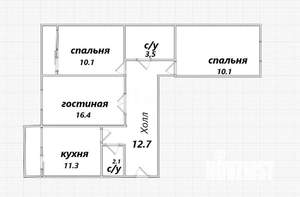 3-к квартира, сданный дом, 71м2, 12/14 этаж