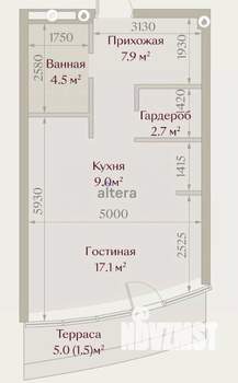 1-к квартира, строящийся дом, 43м2, 2/4 этаж