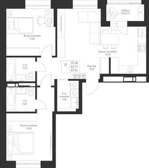 2-к квартира, вторичка, 67м2, 2/23 этаж