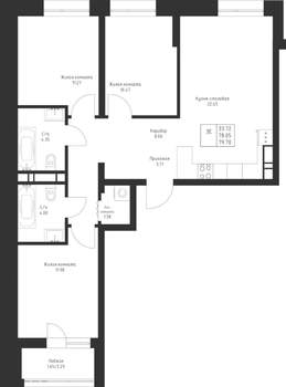 3-к квартира, вторичка, 80м2, 5/23 этаж