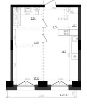 1-к квартира, строящийся дом, 47м2, 2/19 этаж