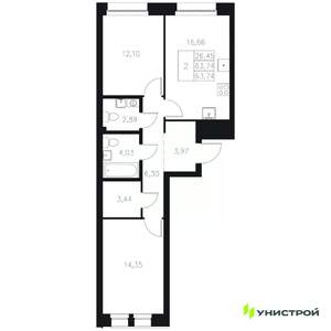 2-к квартира, вторичка, 64м2, 2/8 этаж