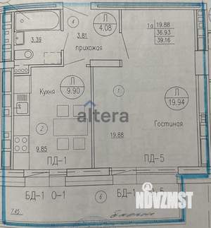 1-к квартира, вторичка, 44м2, 16/17 этаж