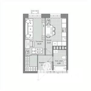 1-к квартира, вторичка, 37м2, 17/19 этаж