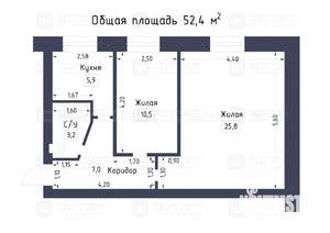 2-к квартира, вторичка, 52м2, 1/5 этаж