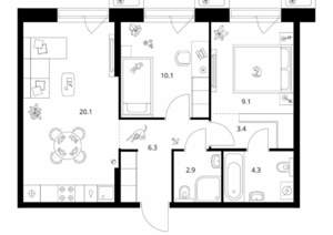 2-к квартира, вторичка, 56м2, 6/26 этаж