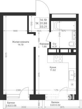 1-к квартира, вторичка, 33м2, 9/10 этаж