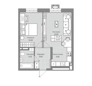 2-к квартира, вторичка, 47м2, 8/25 этаж