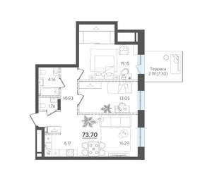 2-к квартира, строящийся дом, 74м2, 2/4 этаж