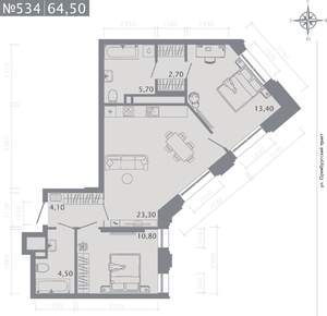 2-к квартира, строящийся дом, 65м2, 20/25 этаж