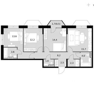 3-к квартира, вторичка, 79м2, 12/14 этаж