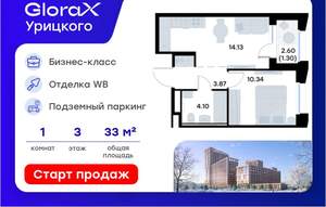 1-к квартира, вторичка, 34м2, 3/20 этаж