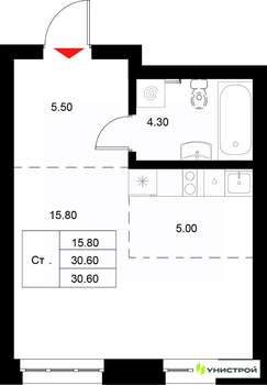 1-к квартира, вторичка, 31м2, 2/22 этаж