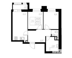 2-к квартира, вторичка, 51м2, 2/13 этаж