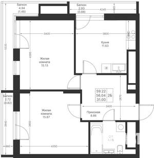 2-к квартира, вторичка, 59м2, 23/24 этаж