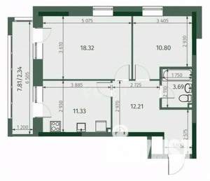 2-к квартира, вторичка, 59м2, 3/25 этаж