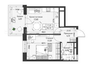 1-к квартира, строящийся дом, 46м2, 3/4 этаж