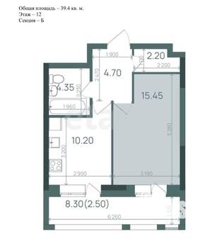 1-к квартира, вторичка, 37м2, 12/21 этаж