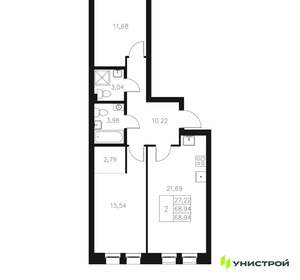 2-к квартира, вторичка, 69м2, 2/7 этаж